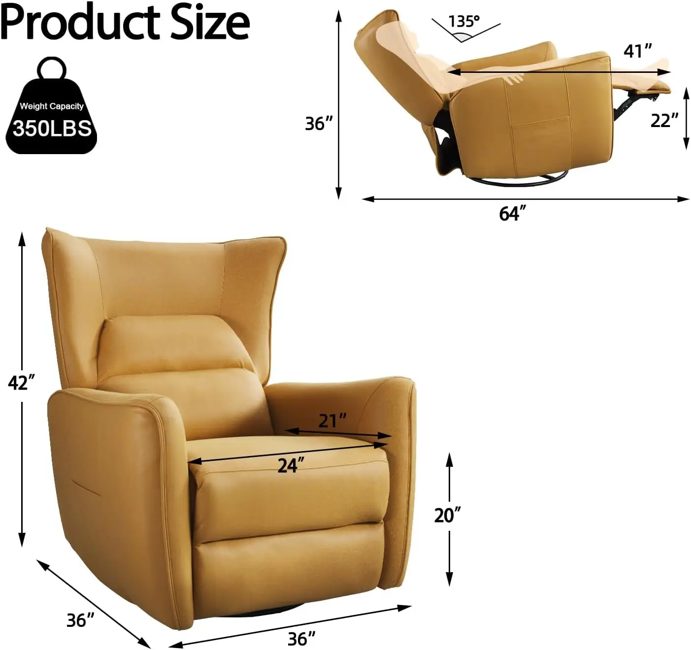 Power Recliner Swivel Glider, Oversize Electric Swivel Rocker Recliners with Highly Enveloping Backrest, Nursery Rocking