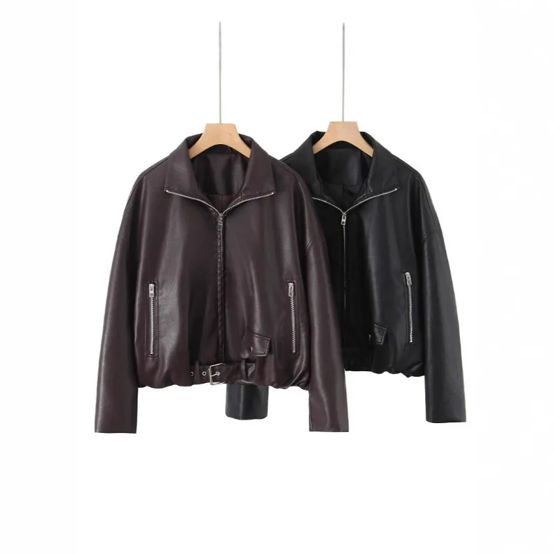 New Black Short Classic American Motorcycle Leather Jacket for Spring Autumn Clean Simple Leather Jacket Fashion Commuting Women