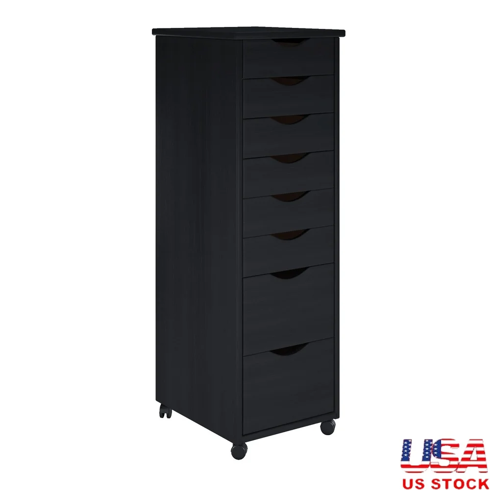 عربة أدوات متدحرجة من الخشب الصلب مع 8 أدراج لورشة تخزين الحرف اليدوية وغرفة الخياطة تتحرك باللون الأسود #1