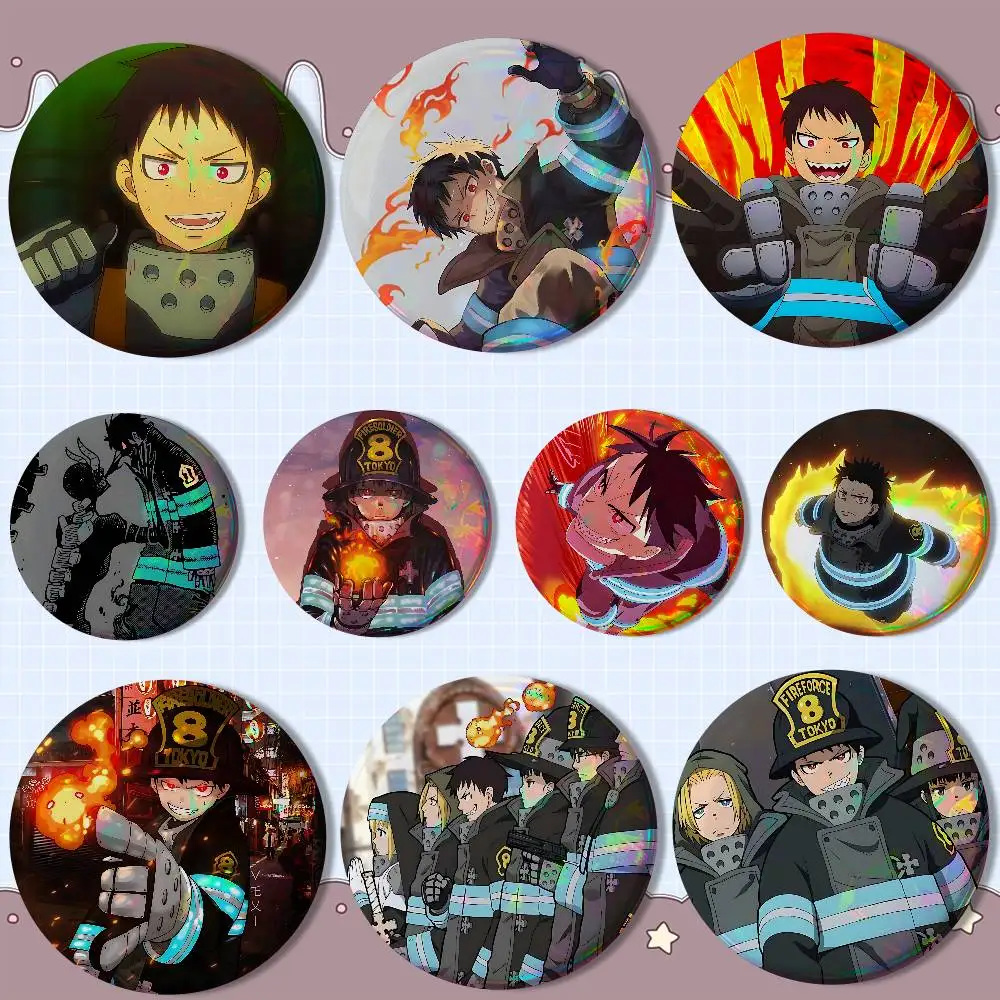 

F-Fire Force S-Shinra Kusakabe Round Exquisite Badge Brooches Creative Pins For Clothes Hat Backpack Gift Accessories
