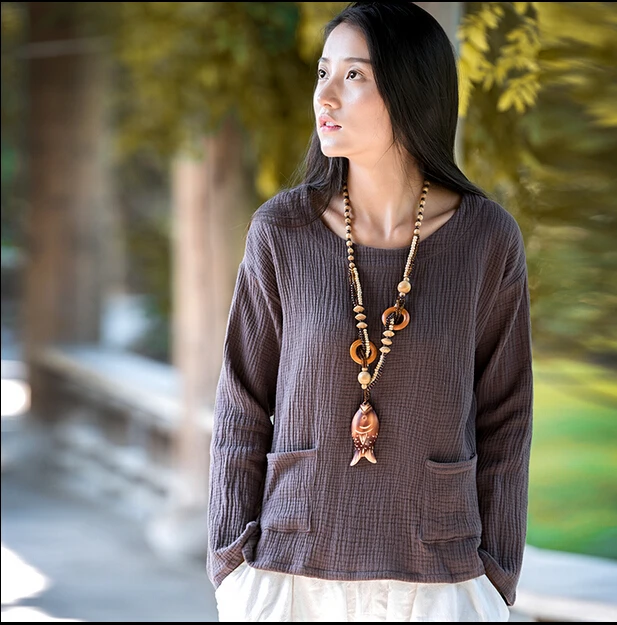 2026 Spring Autumn women\' loose cotton linen Tees long sleeve casual cotton shirts, plus size  linen blouse