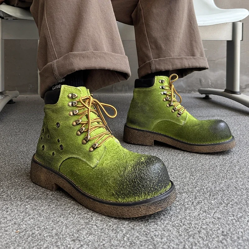 

Boots Fashion Outdoor Sneakers Men Lace Up Non-Slip Ankle Boots for Couple Men High Top Boots High Quality Women Leather Shoes