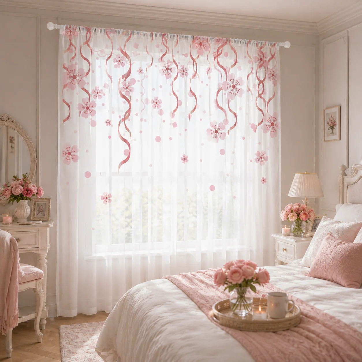 Ribbon bow Gradient Sheer Curtain, Good Quality Light Reducing Privacy Voile for Living/Bedroom/Kids Room,Mother's Day Gift - view 5