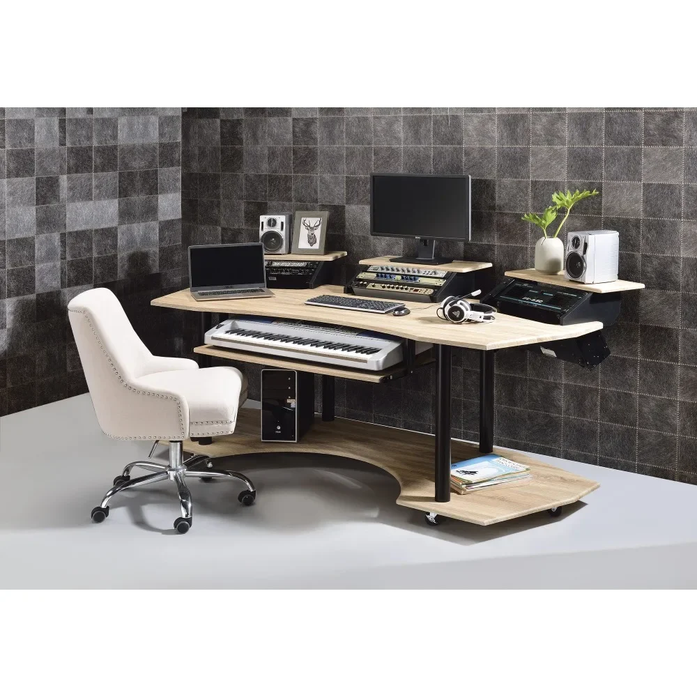 

83"Natural Oak Finish Music Recording Studio Desk, with This Impressive 83" Music Studio Desk