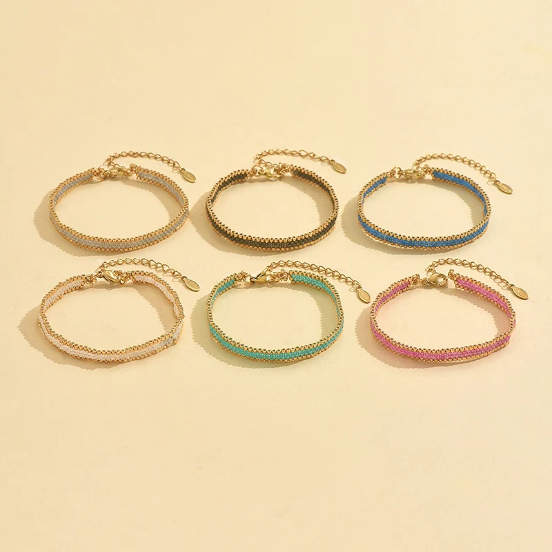 BLUESTAR New Design Multilayer Weave Bracelets For Women Miyuki Beads Adjustable Stainless Steel Chain Bracelet Charm Jewelry