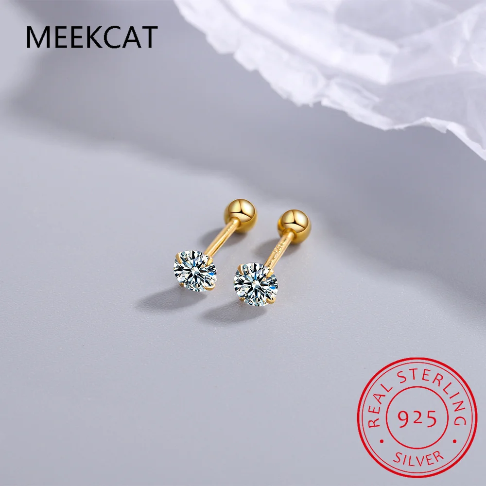 18k Plated 0.2-2ct Moissanite Stud Earrings for Women Solid 925 Sterling Silver Lab Diamond Screw Back Ear Stud Jewelry