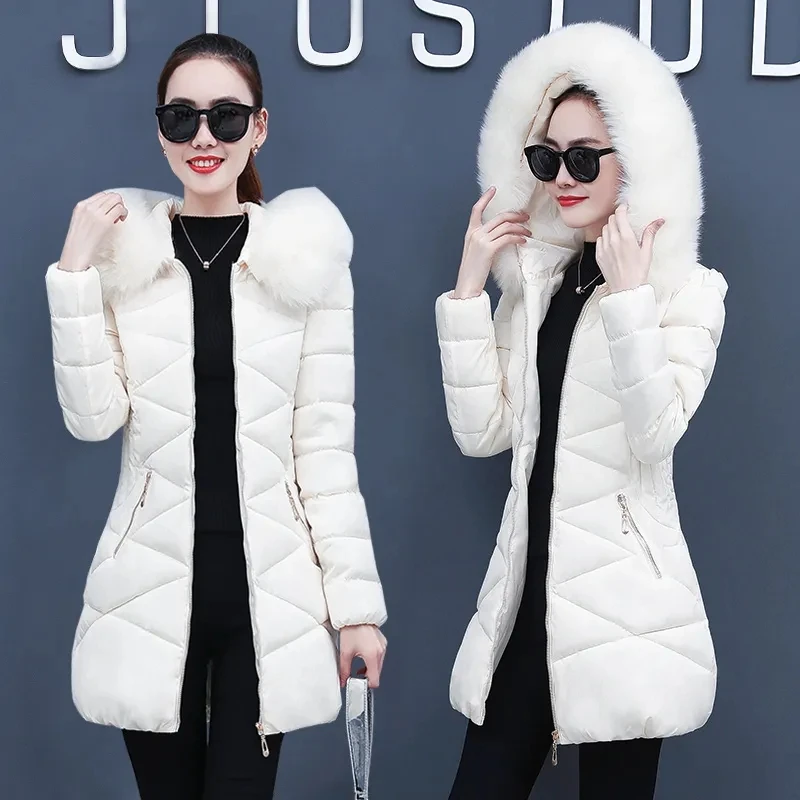 

2024 New Women Loose Cotton Coat Korean Hooded Fur Collar Cotton Padded Jacket Warm Thick Winter Jacket Women Outwear Basic Coat