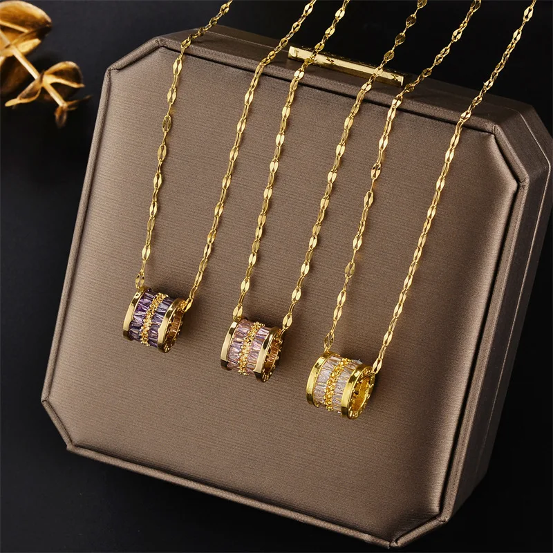 316L Stainless Steel 3 Color Round Pendant Necklace Minimalist Style Beautiful Woman Jewelry Accessories On Neck image 2