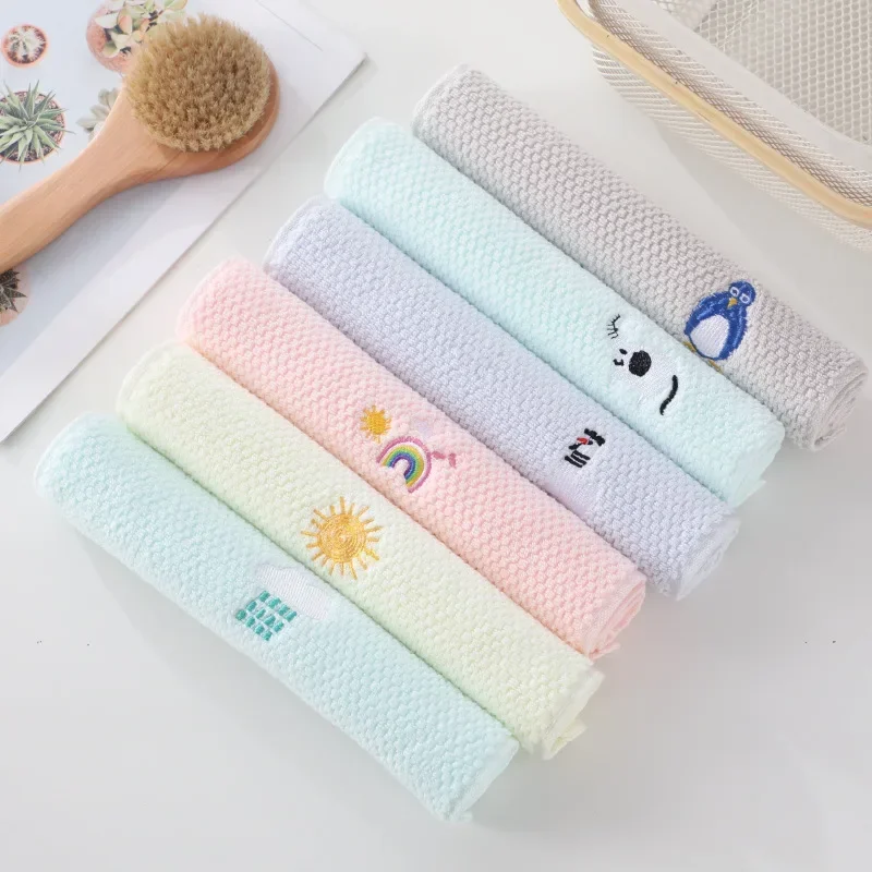 Children's Towel Pure Cotton Absorbent Baby Children's Kindergarten Face Towel Embroidery Small Face Towel  Baby Wipes