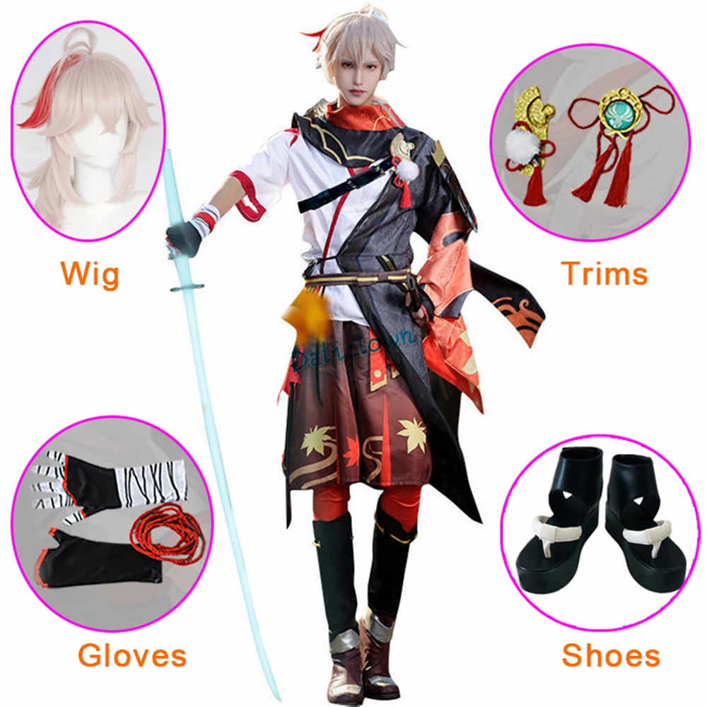 Game Kaedehara Kazuha Cosplay Costume Halloween Carnival Samurai Costume Wig Shoes