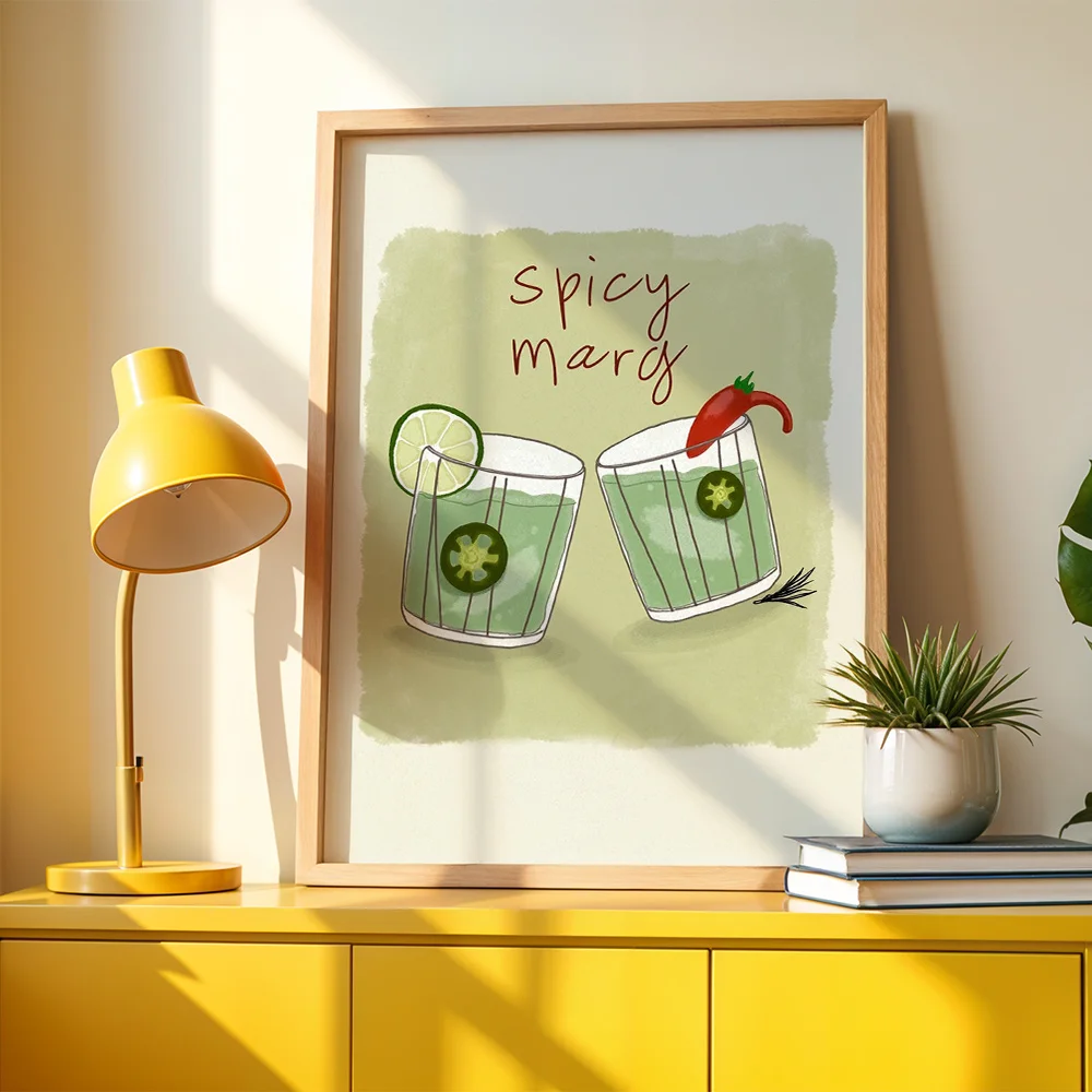 Simple Hand Drawn Cocktail Canvas Poster Wall Art, Wall Decoration For Dining Bar And Living Room, Modern Home Ornaments