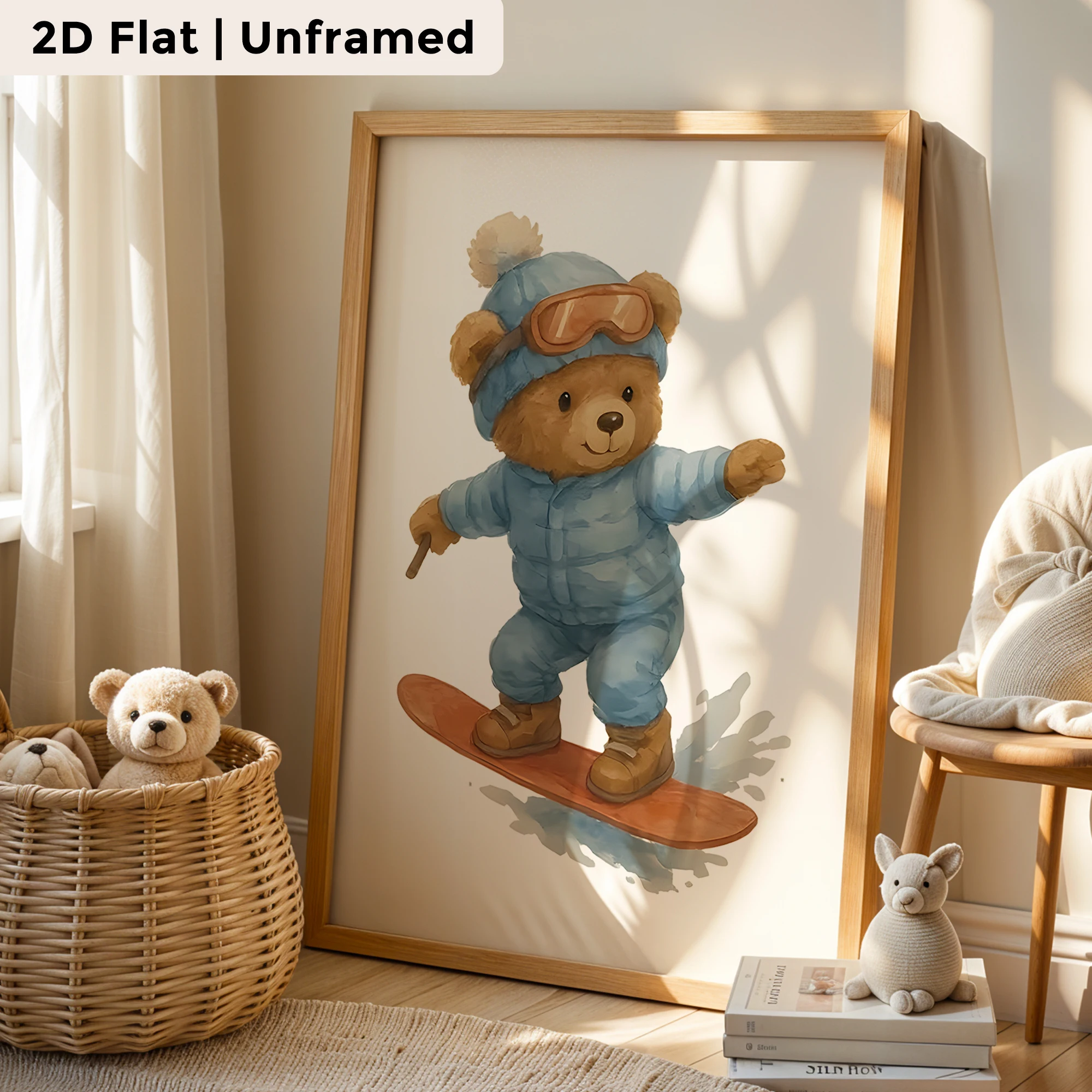 3pcs Modern,Cartoon Surfing Bear Wall Art Print Canvas Painting Poster Picture For Living Room,Bedroom,Kids Room Home Decor