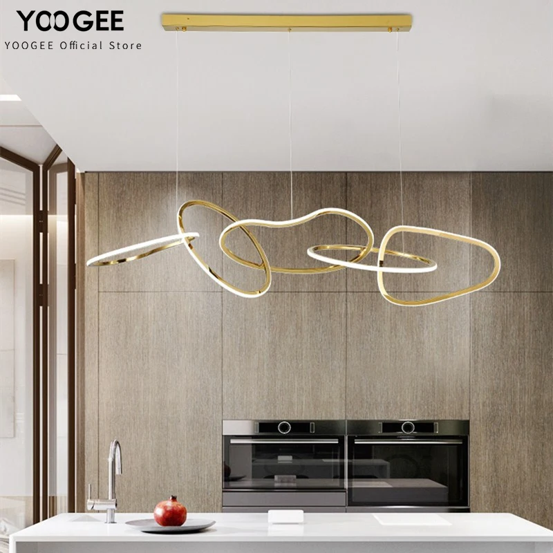 Gold Led Chandelier Modern Kitchen Island Creative Design Ring Lighting Fixture Home Decoration Luxury Dining Room Hanging Lamp