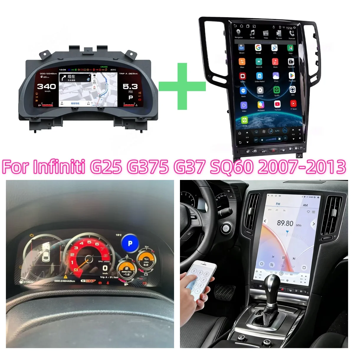 14.5" Android 13 para Infiniti G25 G35 G37 G357 SQ60 2007-2013 Carplay GPS Navegación Estéreo para Auto Reproductor Multimedia de Video Auto BT