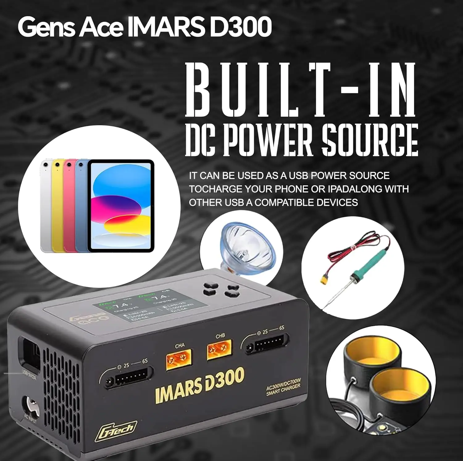 IMARS D300 Gens Ace 리포 배터리 충전기 G-Tech 시리즈 스마트 듀얼 리포 밸런스 충전기 AC 300W DC 700W(350W*2) 16A 듀얼 채널