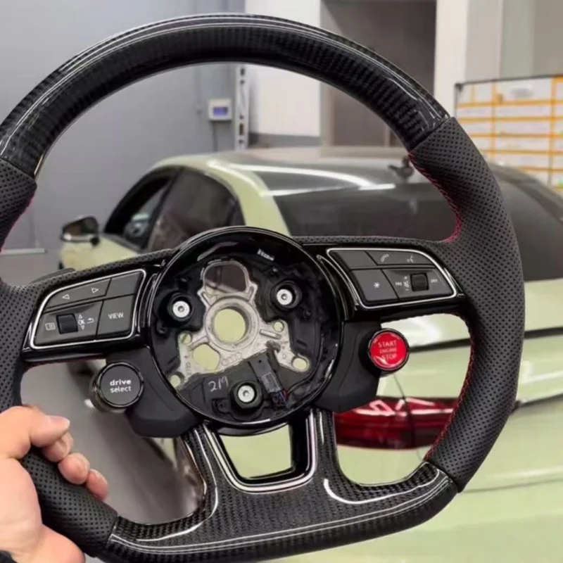 For Audi A1  A3  A4  A5  A6  A7  A8  Q3 Q5 Q7 Q8 TT Sports Flat Bottom LED Carbon Fiber Suede Leather Steering Wheel Modified