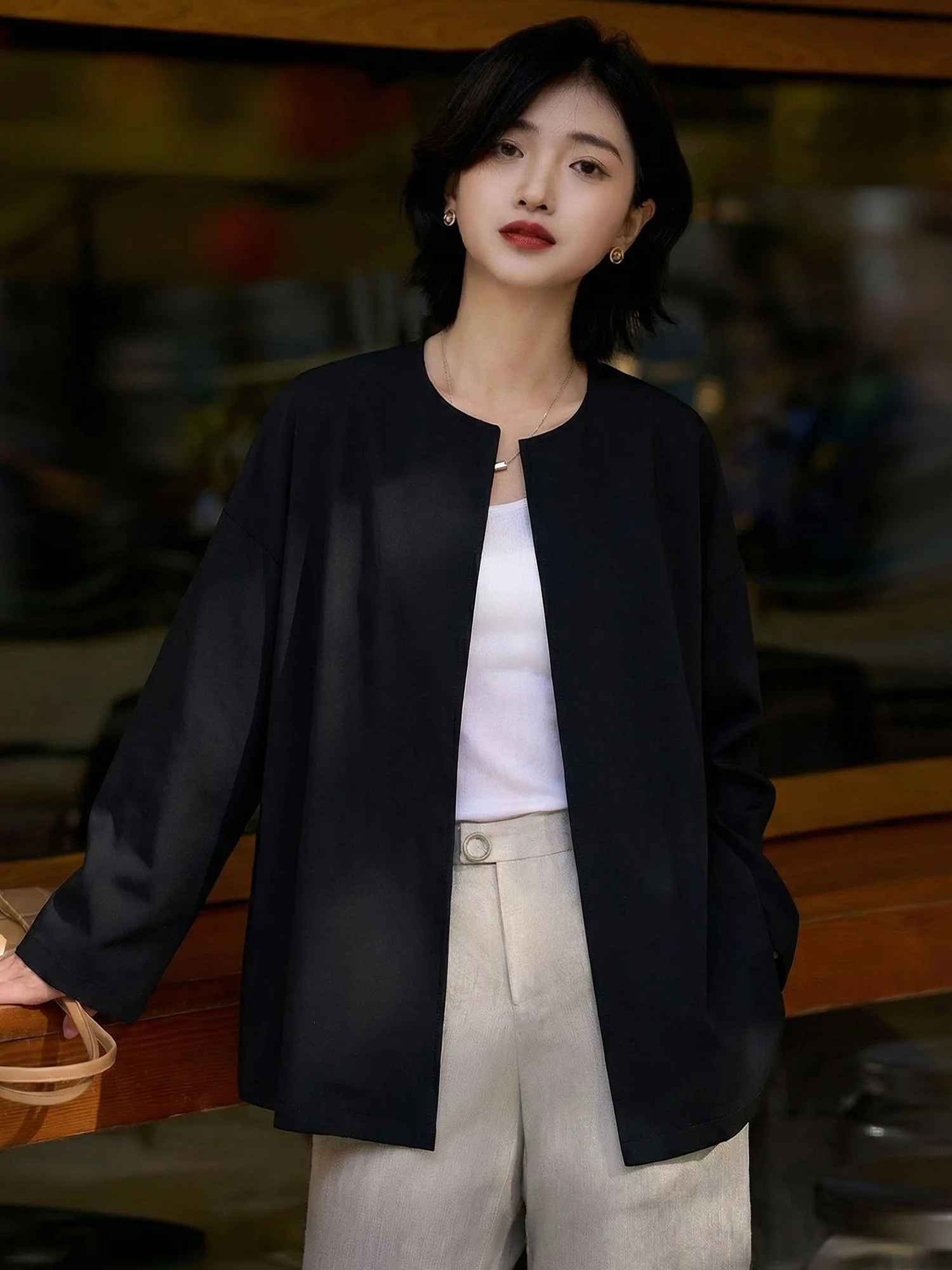 

Женский кардиган Chivirin Bla с круглым вырезом и пуговицами, свободного кроя, тонкий, для похудения, весна 2026, для повседневной носки