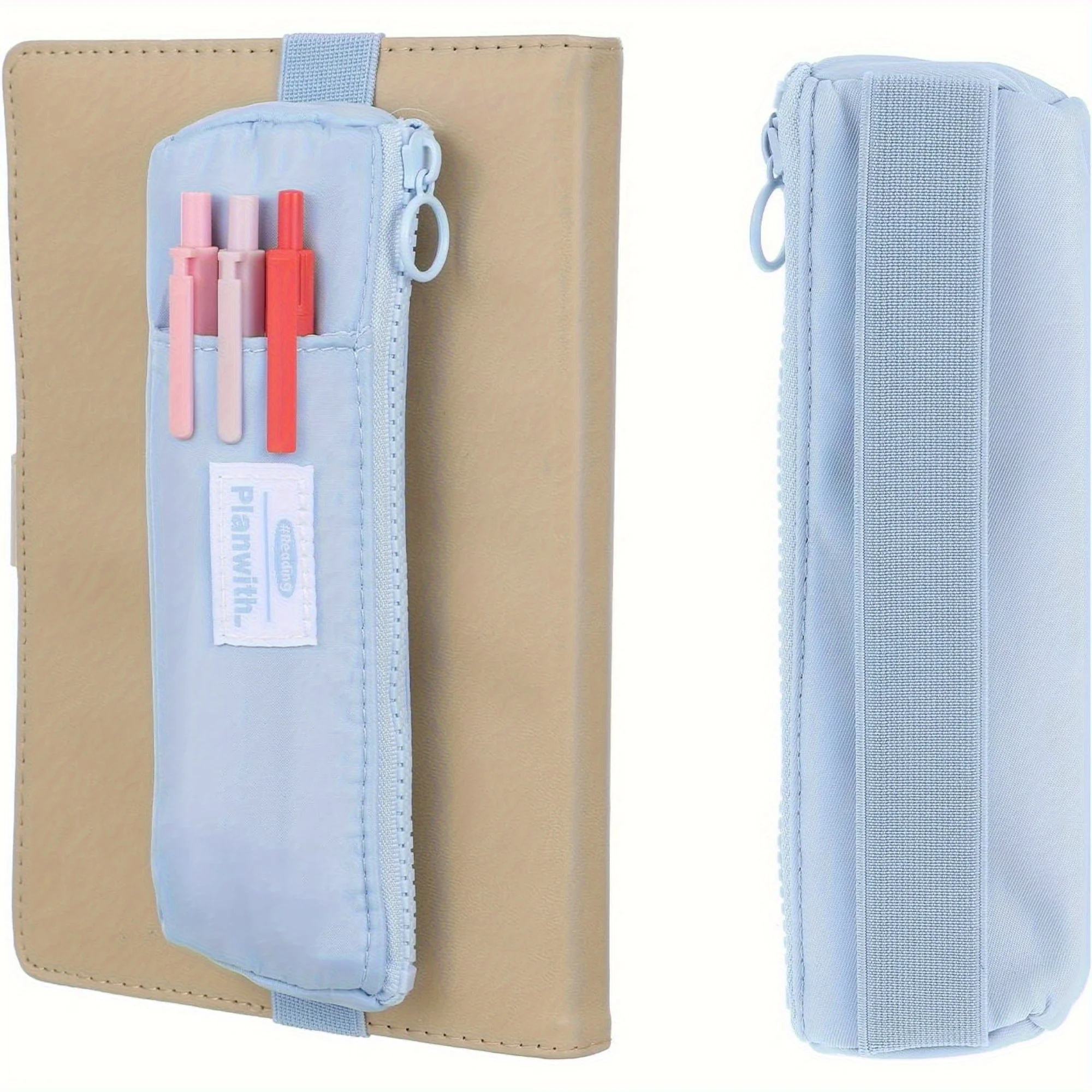 Polyester Fiber Pen Holder with Zipper & Adjustable Elastic Band - Perfect for Hardcover Notebooks, Journals, and Books