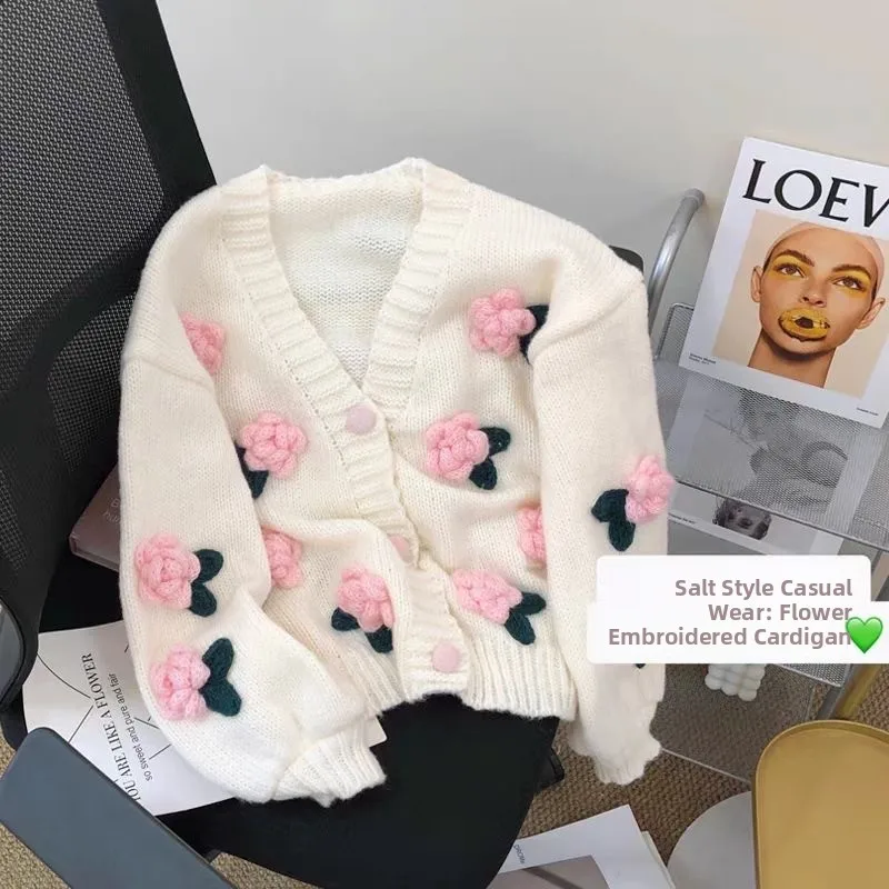 

Шикарный свитер Sweet ort Svel V-Ne, женский свободный вязаный кардиган с цветочным принтом 3D, весенне-осенний универсальный топ Faion