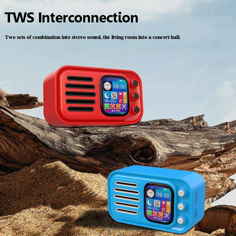 Hifi Wireless Music Bluetooth Speakers Retro Portable Touch Screen FM Radio Card Subwoofer with Lyrics Display Alarm Clock Audio