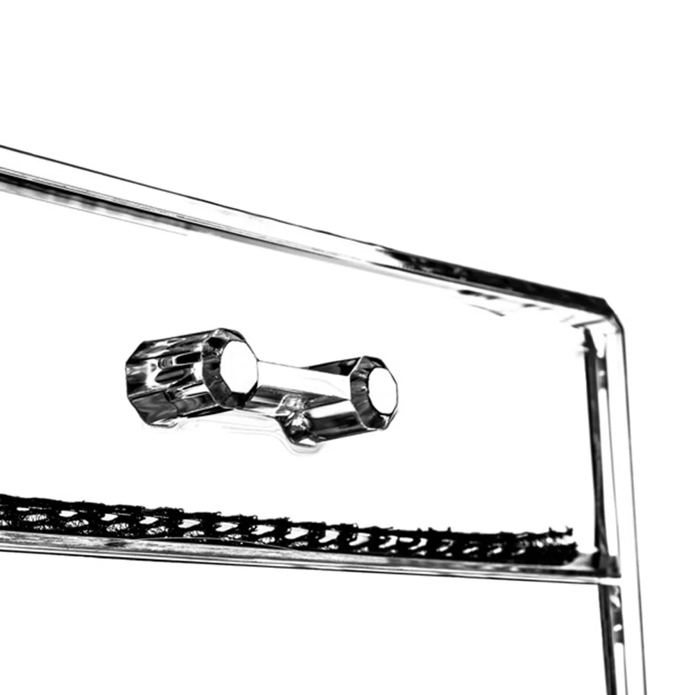 Organizador de joias e cosméticos transparente, 2 camadas, caixa de armazenamento, suporte de maquiagem, gavetas removíveis, acolchoamento de malha, cubo de exibição para decoração