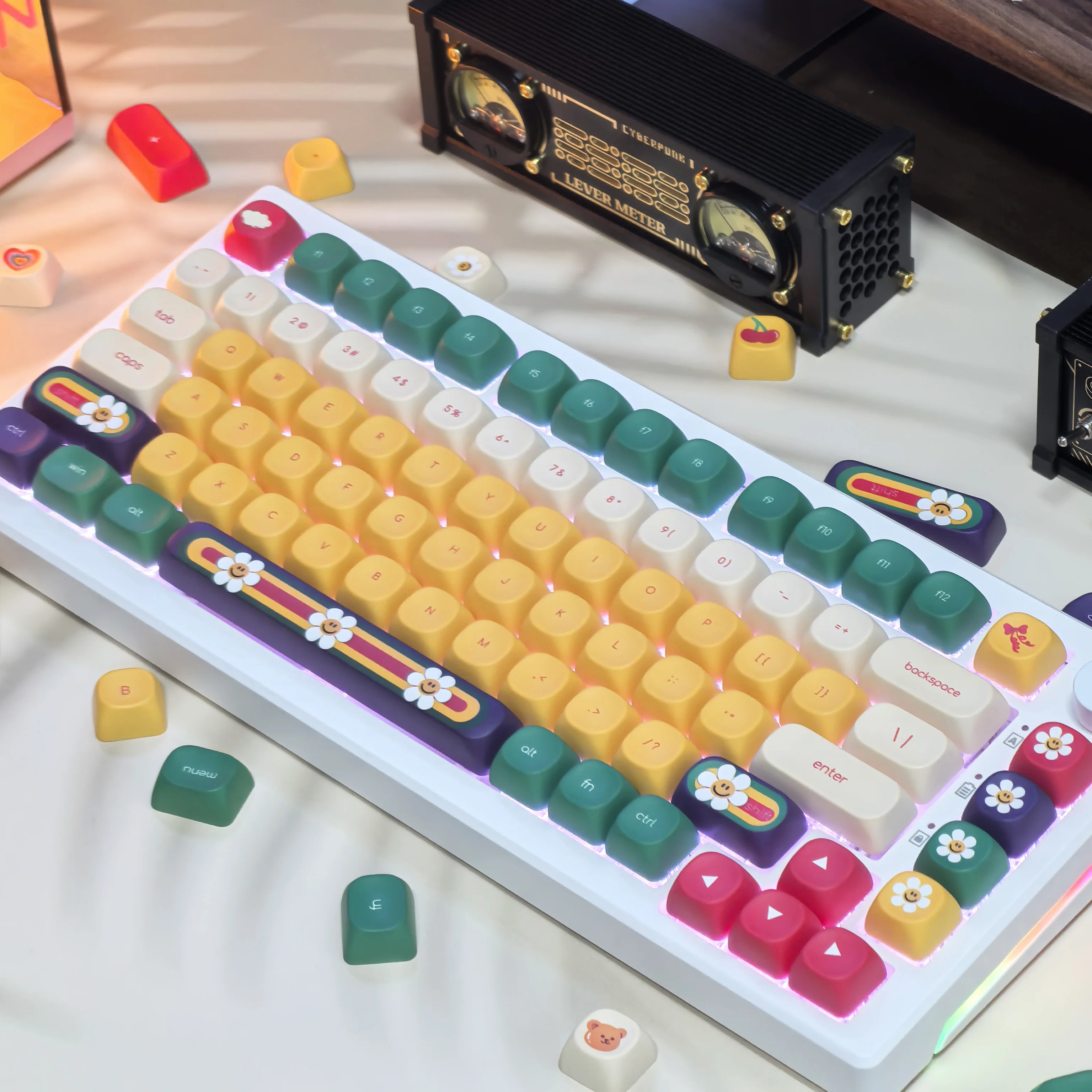 Dopamine Keycaps Moa Pbt Thermal Sublimation Process Yellow Green Red For Aulaf75 Keyboard Diy Keycaps