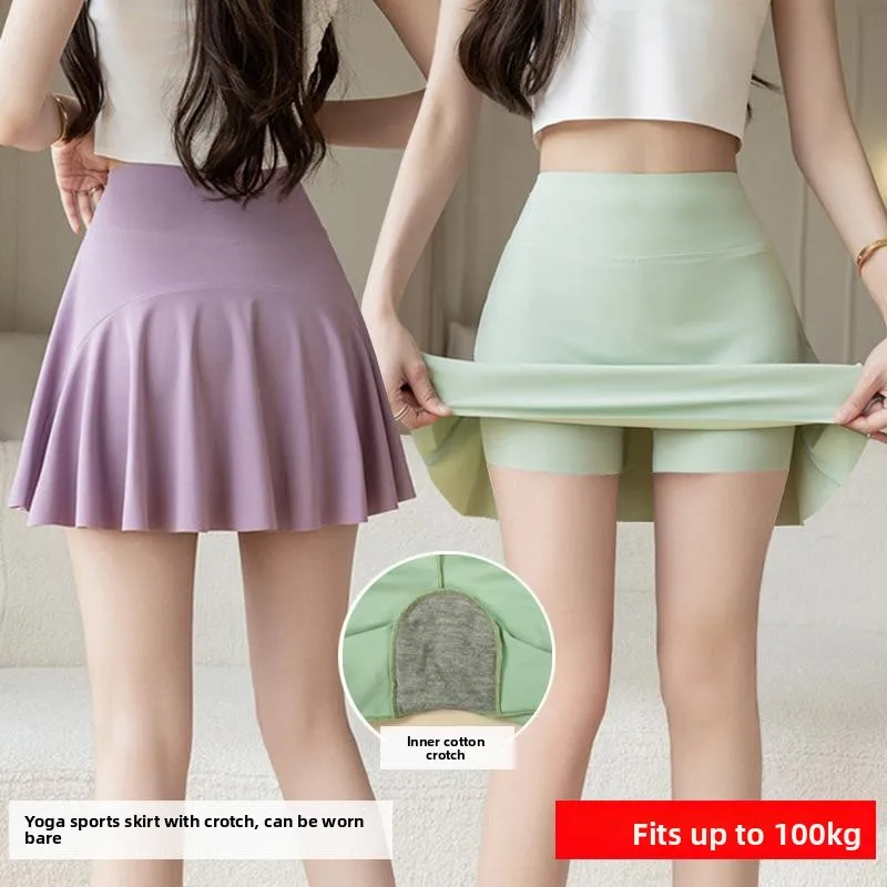 

Large Size Ice Silk ort Skirt Summer Women with Crotch Pleated Skirt Pure Color A-Line Silhouette Breathable Comfortable