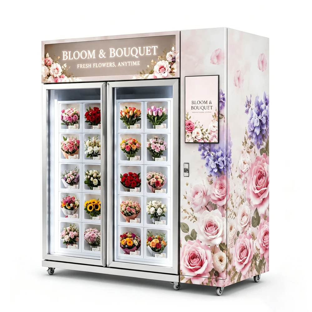 FL Shopping Arcade Flower Vending Cabinet Delicate Outer Appearance Precise Temp Control Fresh Bouquet Retail Locker