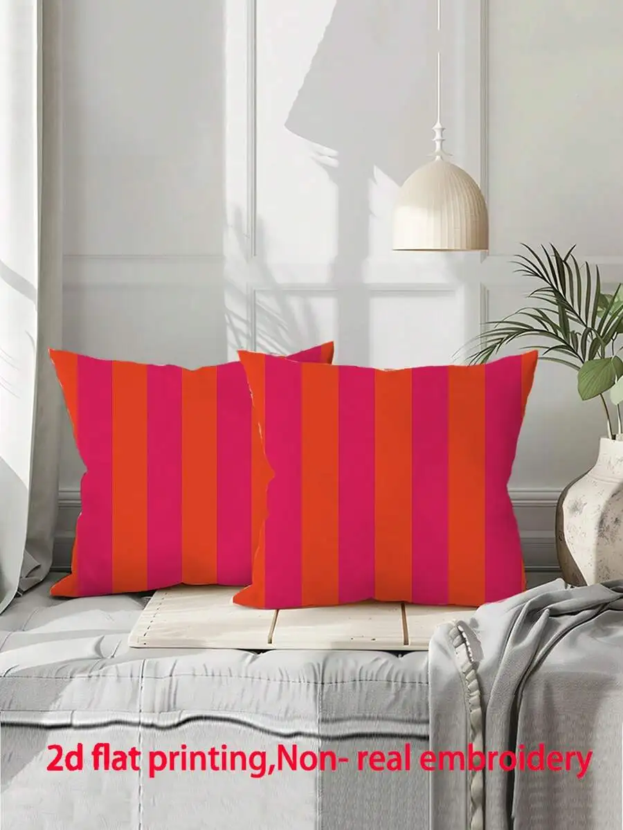 1pc Pink And Orange Striped Throw Pillow Cover - Decorative Cushion Cover With Zipper Closure, Machine Washable For Indoor