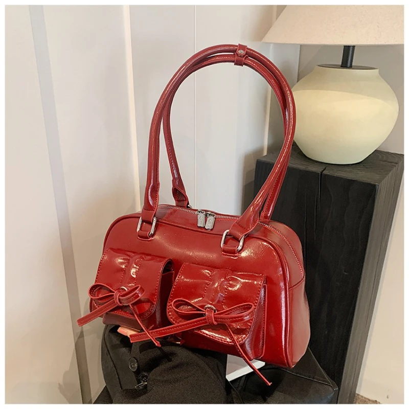 

Handbags for Women Korean Version of Single Shoulder Underarm Bow Women's Bag 2025 Women's Simple Tote Bowling Bag Women