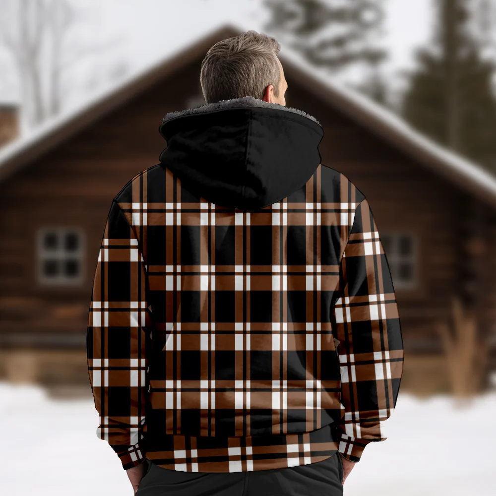 Abrigos de chaquetas de invierno para hombre, ropa de algodón con patrón de cuadros retro, abrigo con cremallera, hogar gótico