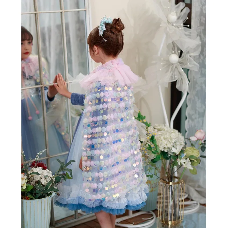 HN8 накидка на Хэллоуин для маленьких девочек, рождественские детские пончо принцессы с круглым воротником и блестками, шаль для выступлений для девочек) 4Dc