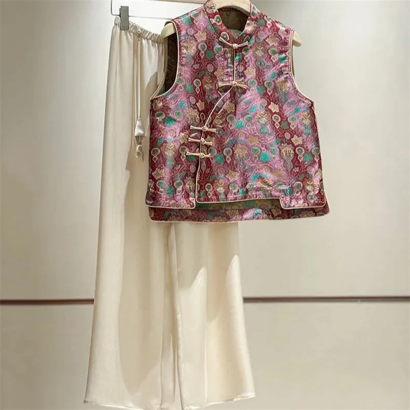 New  Women's Vest Fashion Spring and Summer Advanced Vest Coat Collar Buckle Young Sleeveless Single-breasted Printed Vest Coat