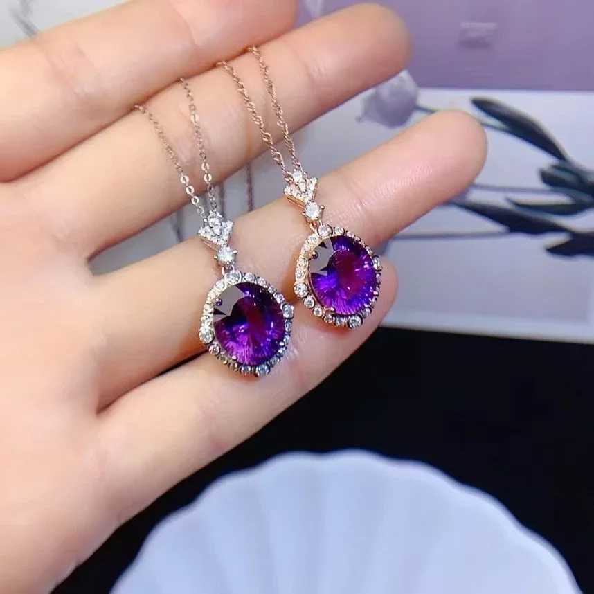 

Natural Amethyst Pendant Classic Silver Pendant 10*12mm for Party Solid 925 Silver Amethyst Jewelry Gift for Wife