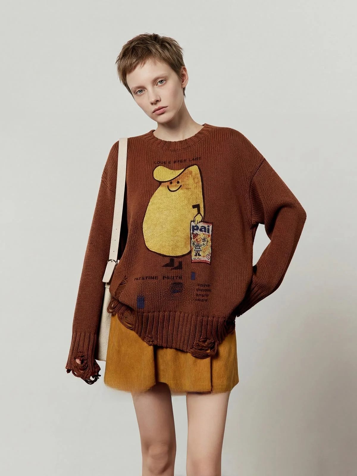 

Женский вязаный свитер Laid-ba Sle свободного кроя, новинка весенней коллекции, универсальная верхняя одежда, ретро-топ от Zhou Li Wu