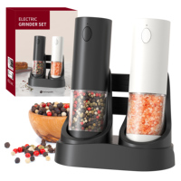 Premium Rechargeable Electric Salt & Pepper Grinder Set with Charging Dock - Adjustable Coarseness, 3.2oz Capacity, LED Light, O