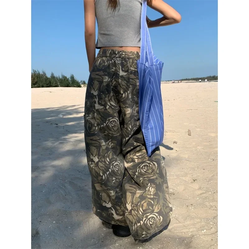 QWEEK Y2k Oversize Camouflage Cargo Pants Woman Baggy Casual Harajuku America Style Trousers Summer High Waist Gyaru Pantalones