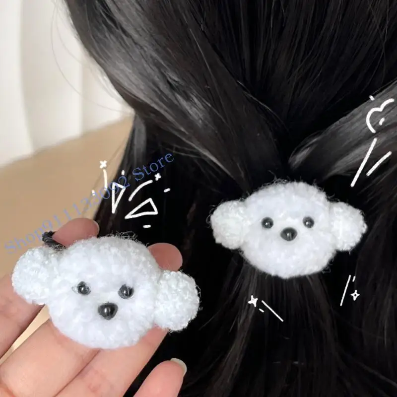 

H9ED Fashion Hair Scrunchy for Kids Girl Plush Dog Hairpieces Female Headdress