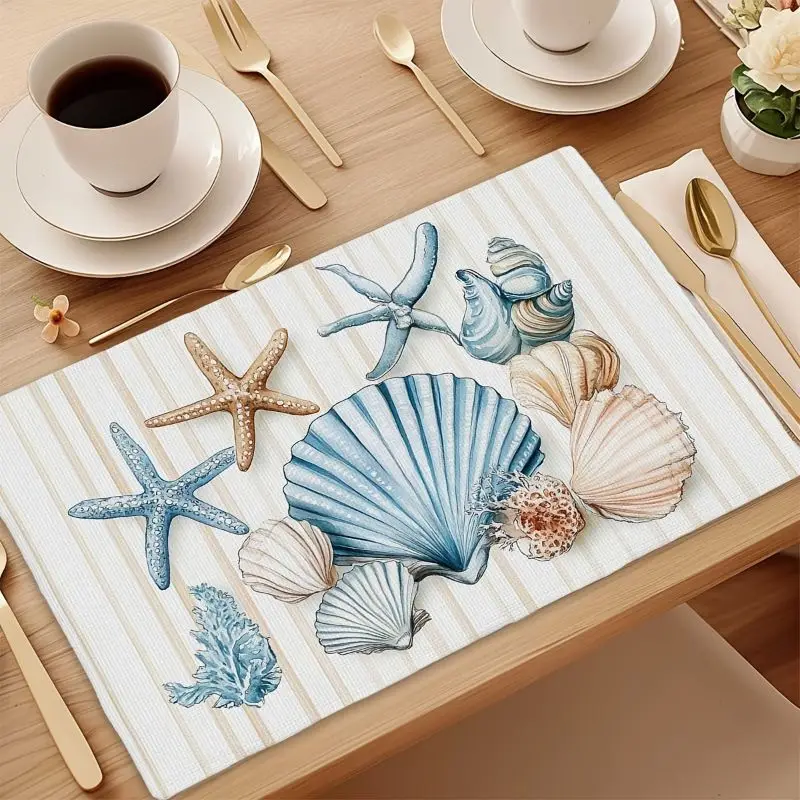 VIKAMA 2/4/6PCS Ocean Wind Sea Star Shell Meal Mat Insulation Washable Anti slip Table Mat Kitchen Home Decoration
