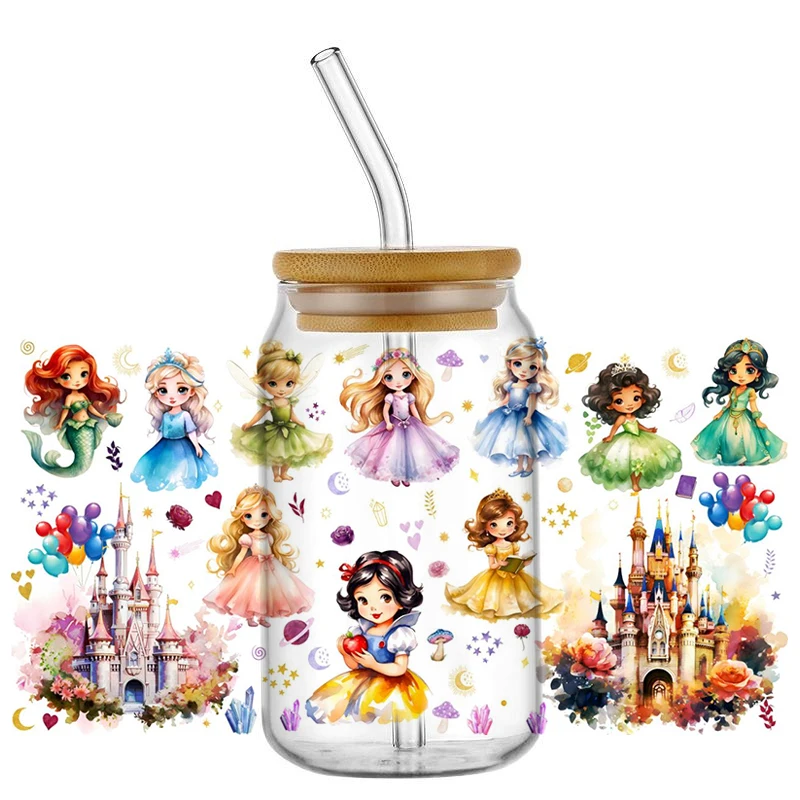 

Новая кавайная мультяшная принцесса 3D наклейка УФ DTF водонепроницаемая переводная наклейка для чашки 16 унций DIY мультяшные очки украшение кружки