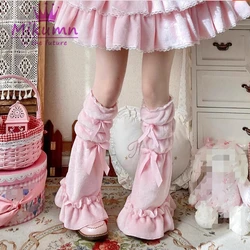 Mikumn Harajuku Vrouwen Schattige Roze Pluche Been Warmer Sokken Y 2K Gothic Lolita Sweet Strik Ruches Kawaii Leg Cover Elastische Laarzen Sokken