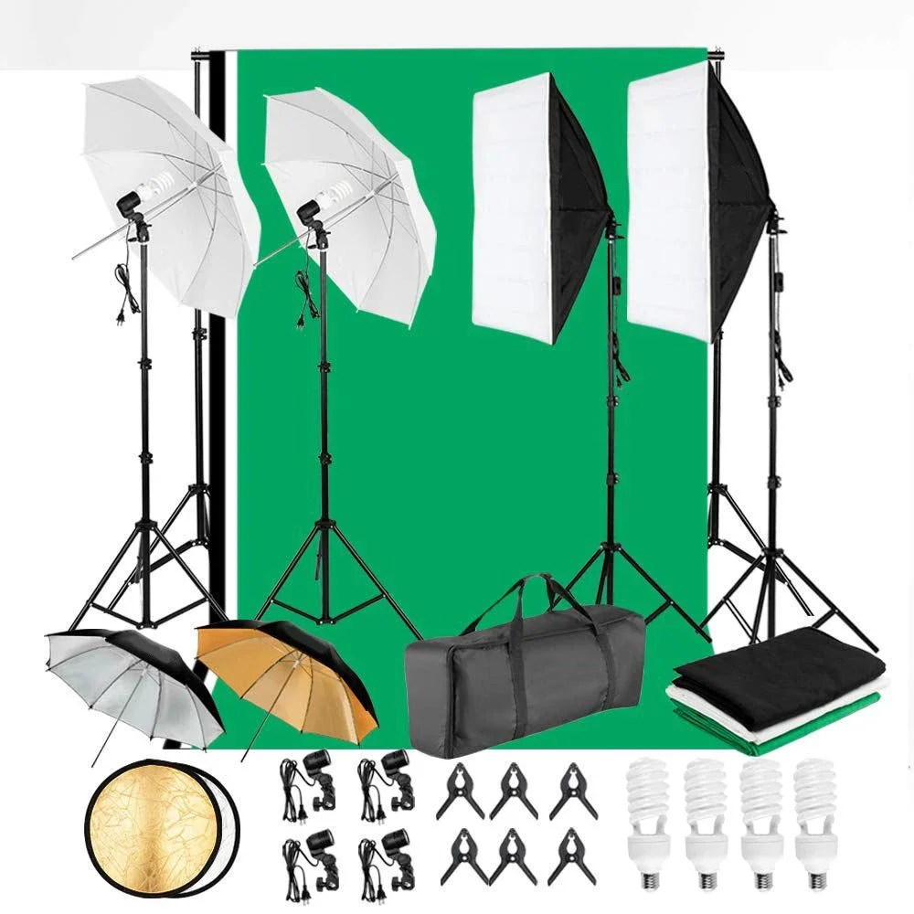 Backdrop Stand Full Photo Studio Equipment Set 2 in 1 Reflector Photography Accessories Lighting Kit Umbrella Soft box Set