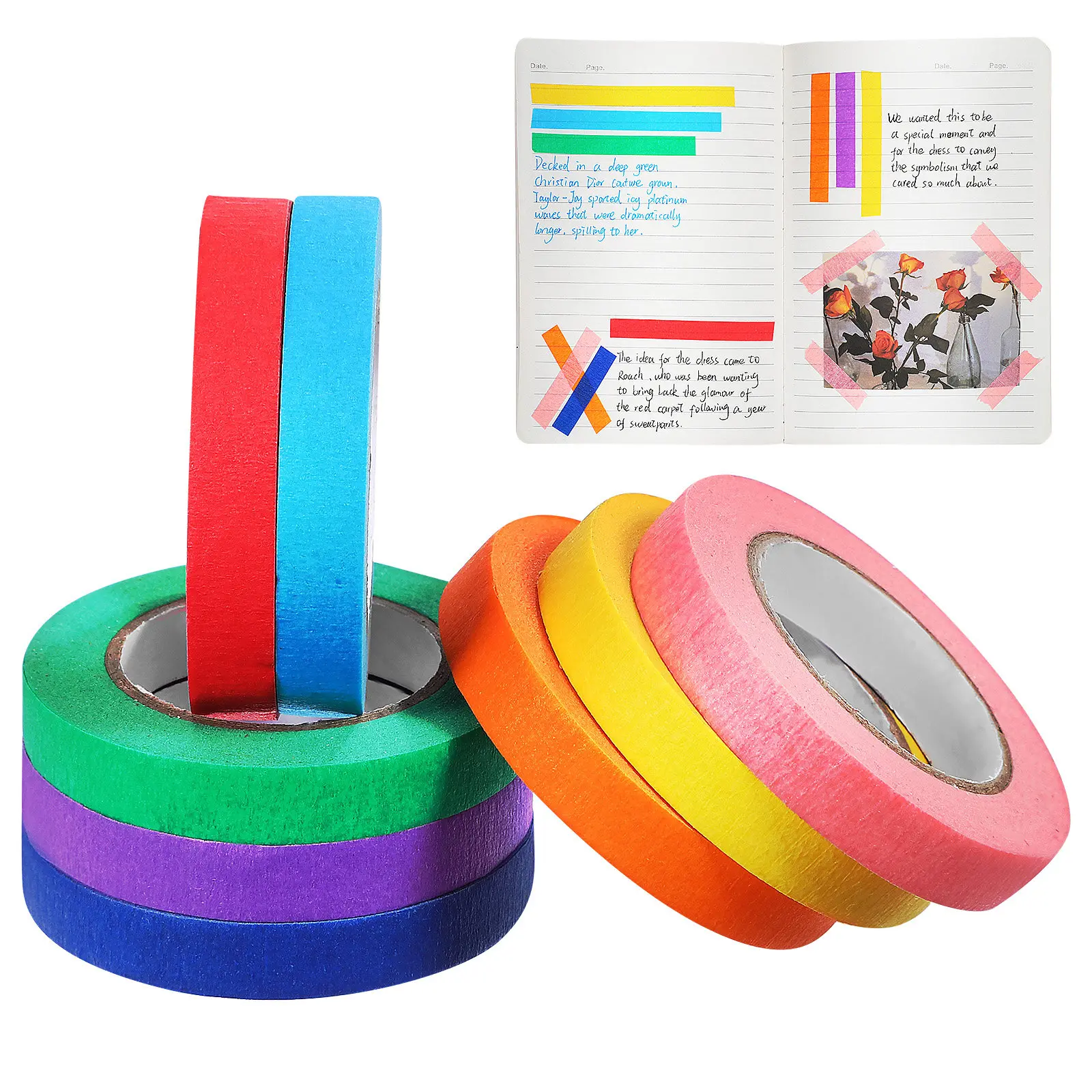 8 Rolls Vibrant Colored Masking Tape Easy Tear Removable No Residue Writable Surface for DIY Crafting Scrapbooking Labeling Wall