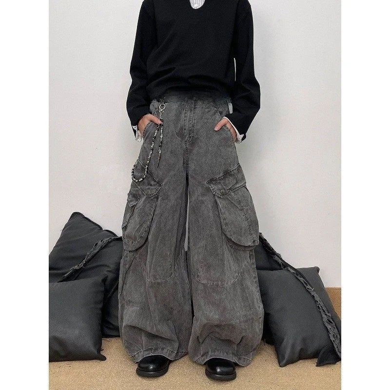 

Men's Casual Straight Leg Cargo Pants Retro American Folded Knife Workwear Trousers Wide Leg Pants CleanFit Waed Denim