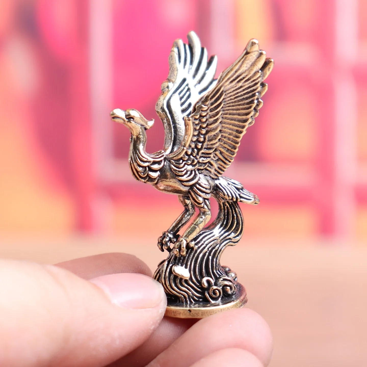 Figura decoración del hogar pájaro Qingluan, antigua bestia divina: Qingluan Fire Phoenix decoración Retro adorno artesanal de mesa