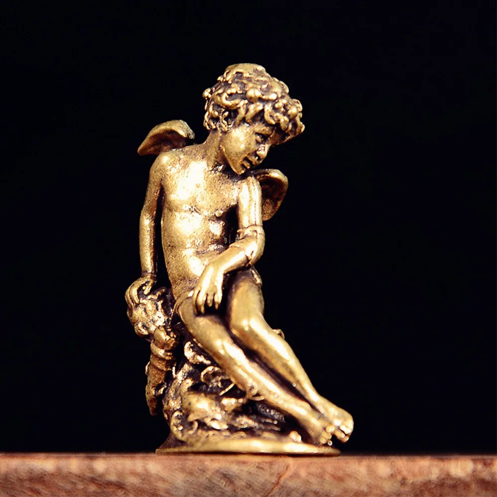 Vintage Brass Cupid Figurines Tiny Angel Statues Delicate Mode Ornaments Mini Home Office Desktop Decoration Blessing Gift
