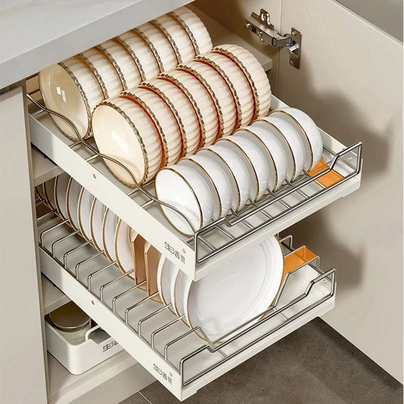 Stainless Steel Bowl Storage Shelf, Kitchen Cabinet, Drawer Type, Free Installation