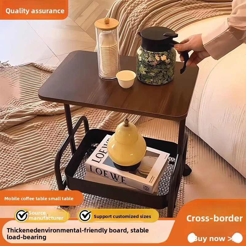 Compact Rolling Two-Tier Side Table X Cm Kg Engineered Density Board Coffee Open Storage Square Caster Cart Sofa Bedroom Study