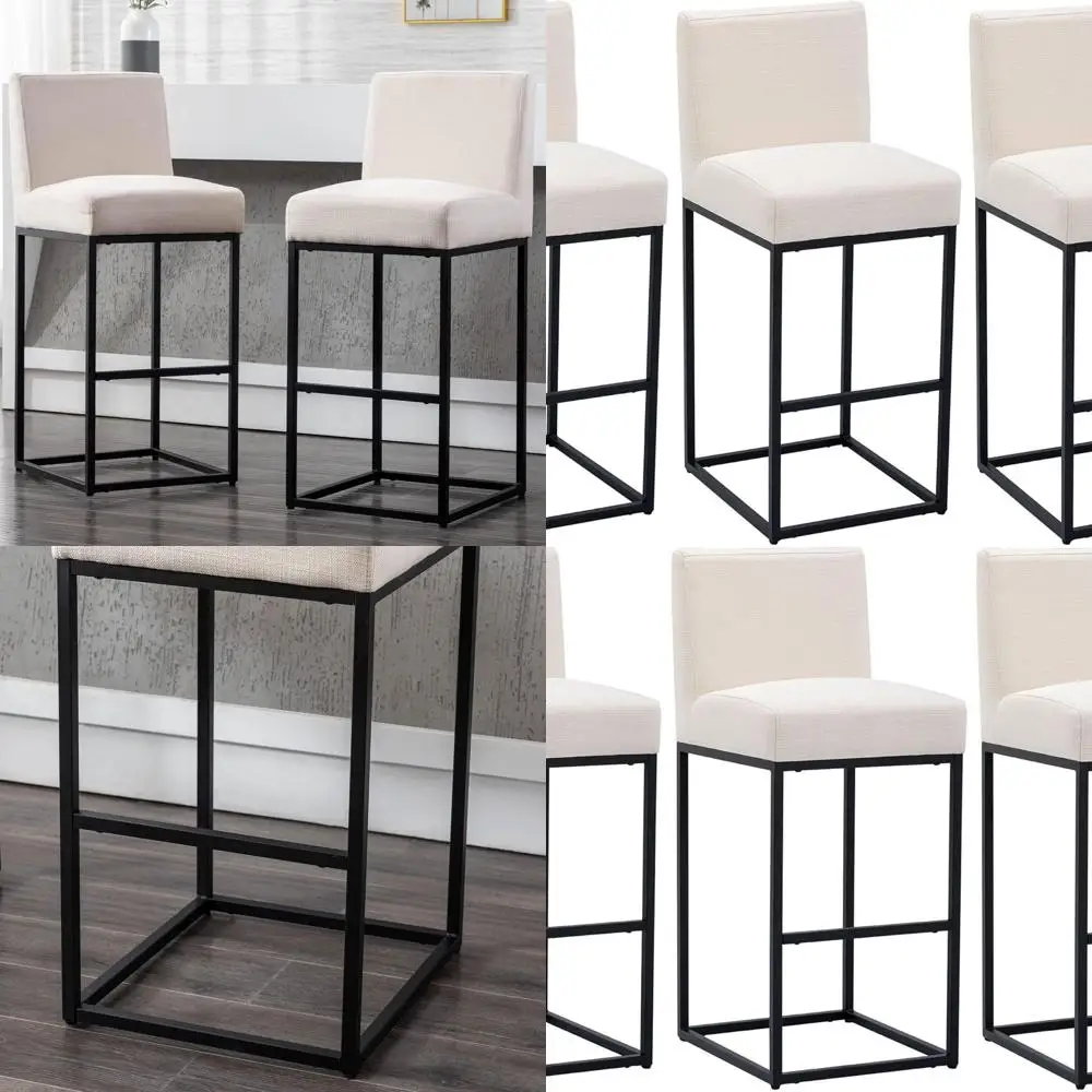 

Linen 31 inches Bar Height Bar Stools with Padded Back, Modern Upholstered Bar Stool Chairs with Black Metal Frame for Kitchen I