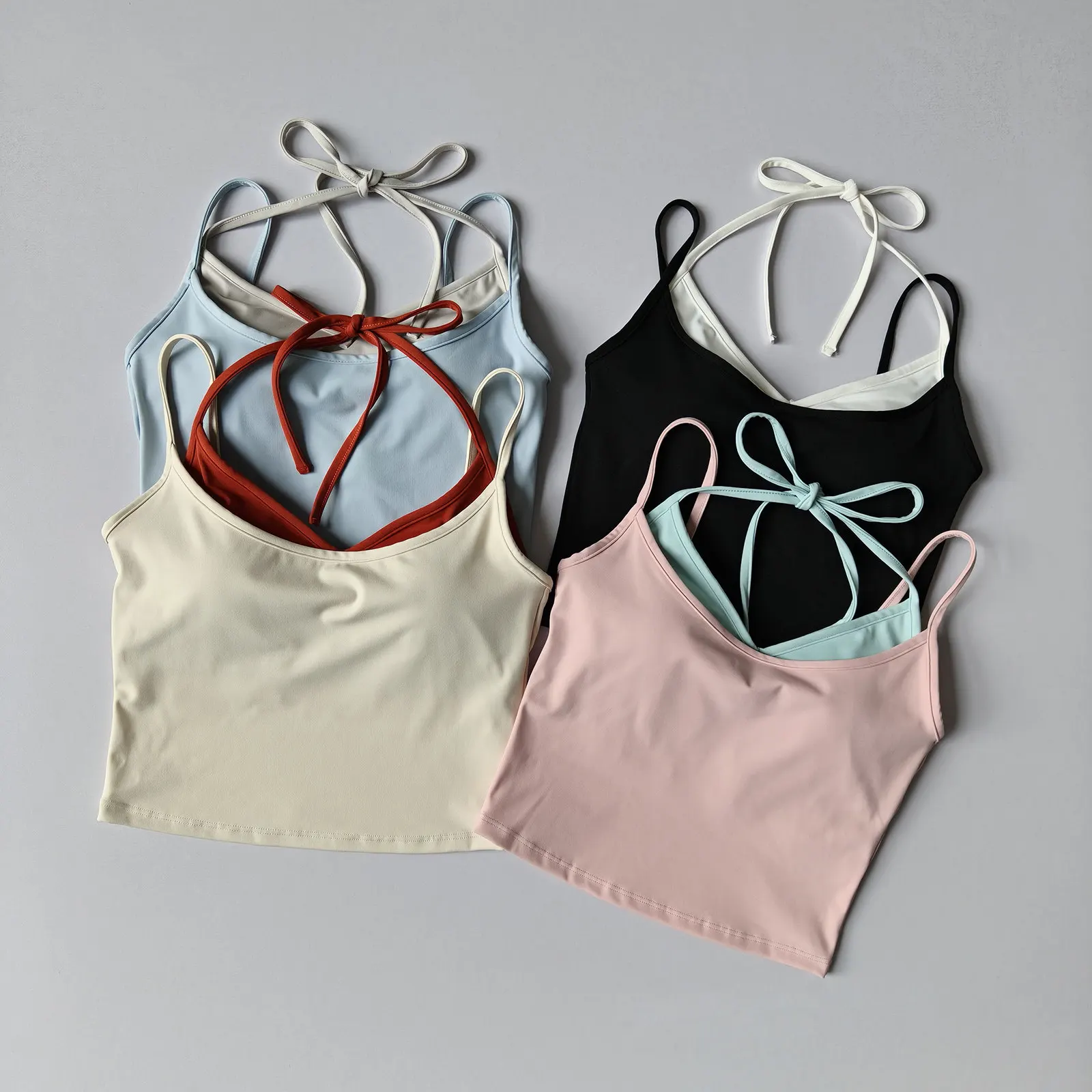 Women Sexy Color Block Fake 2 in 1 Integrated Halter Backless Yoga Tank Top Sports Bra For Pilates Fitness Workout Training